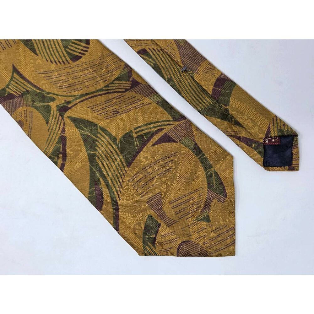 CHAPS RALPH LAUREN SILK TIE BROWN GOLD GREEN SATIN PAISLEY VINTAGE 4" X 57"